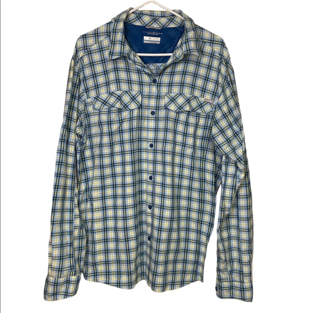 Columbia Omni-Shade Men Sz L Long Sleeve Roll Tabs Lightweight Plaid Shirt LN